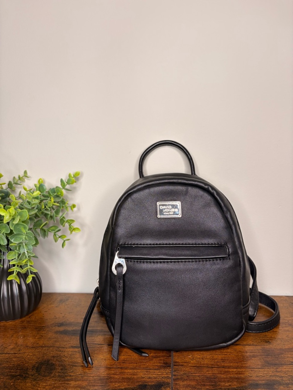 David Jones Mini Backpack Black Faux Leather Small Backpack Purse